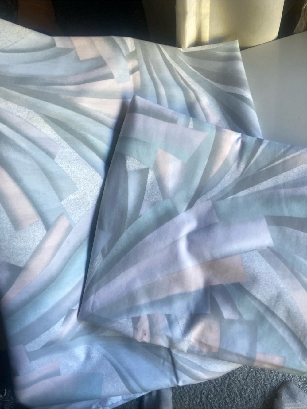 2 Handmade Post Modern King pillowcases 80’s art deco blue white pink vintage